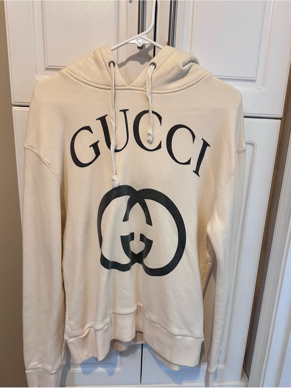 Gucci GG Cream Hoodie with Black Logo